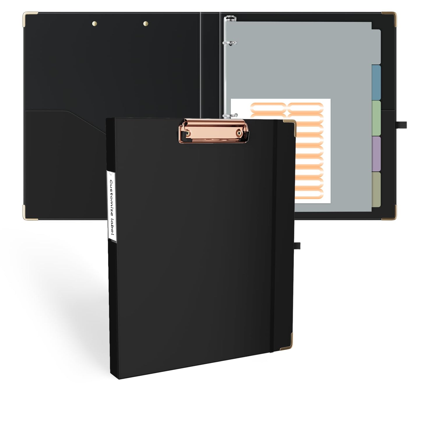 Ospelelf 3 Ring Binder, 1/2 Inch, Cute Letter Size (11" x 8.5") with 5 Tab Dividers, File Folder Labels and Low Profile Clipboards, Black for School and Office