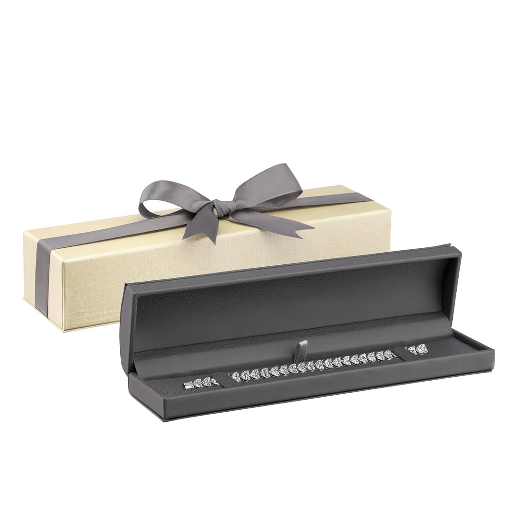 ALLUREPACK Dome-Shape Leather Bracelet Box for Women & Men – Jewelry Gift Box Ideal for Bracelet Case, Necklace, Chain – Bracelet/Necklace Box with Cream Ribbed Outer Box & Matching Bow Ribbon