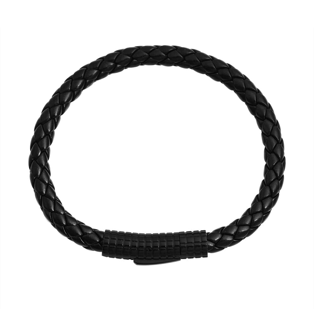 Edforce Classic Braided Genuine Leather Wrist Band Cuff Bracelet, 8.25inches (Black)