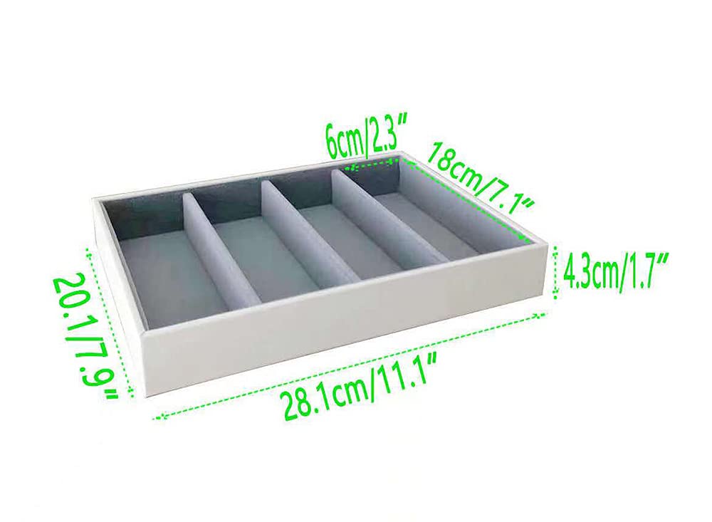 Premium Quality Sunglasses Eyewear 4 Slot Tray Organizer Display Navy Blue PU Leather Exterior Soft Velvet Liner Grey