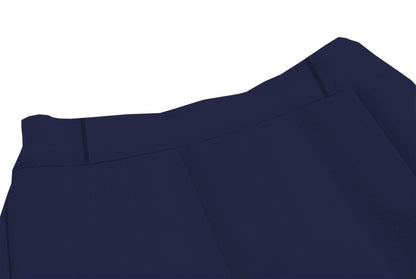 SANGTREE Women's Pleated Skirts Casual Buckle Belted Elastic Waist Tennis Skater Short Mini Skirt, Navy Blue,US M