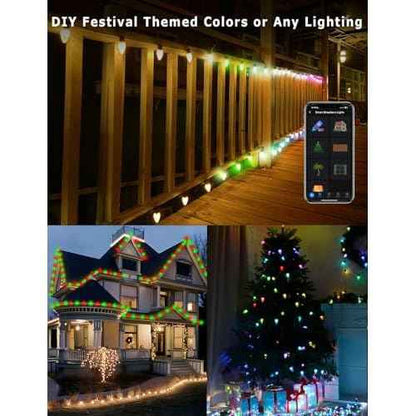 HIITEN Bluetooth C9 Christmas Lights Outdoor 39FT 50LEDs, DIY Chasing Effects Smart LED Christmas Lighting, APP Remote Controlled Extendable Color Changing Xmas Light with Timer Music Sync