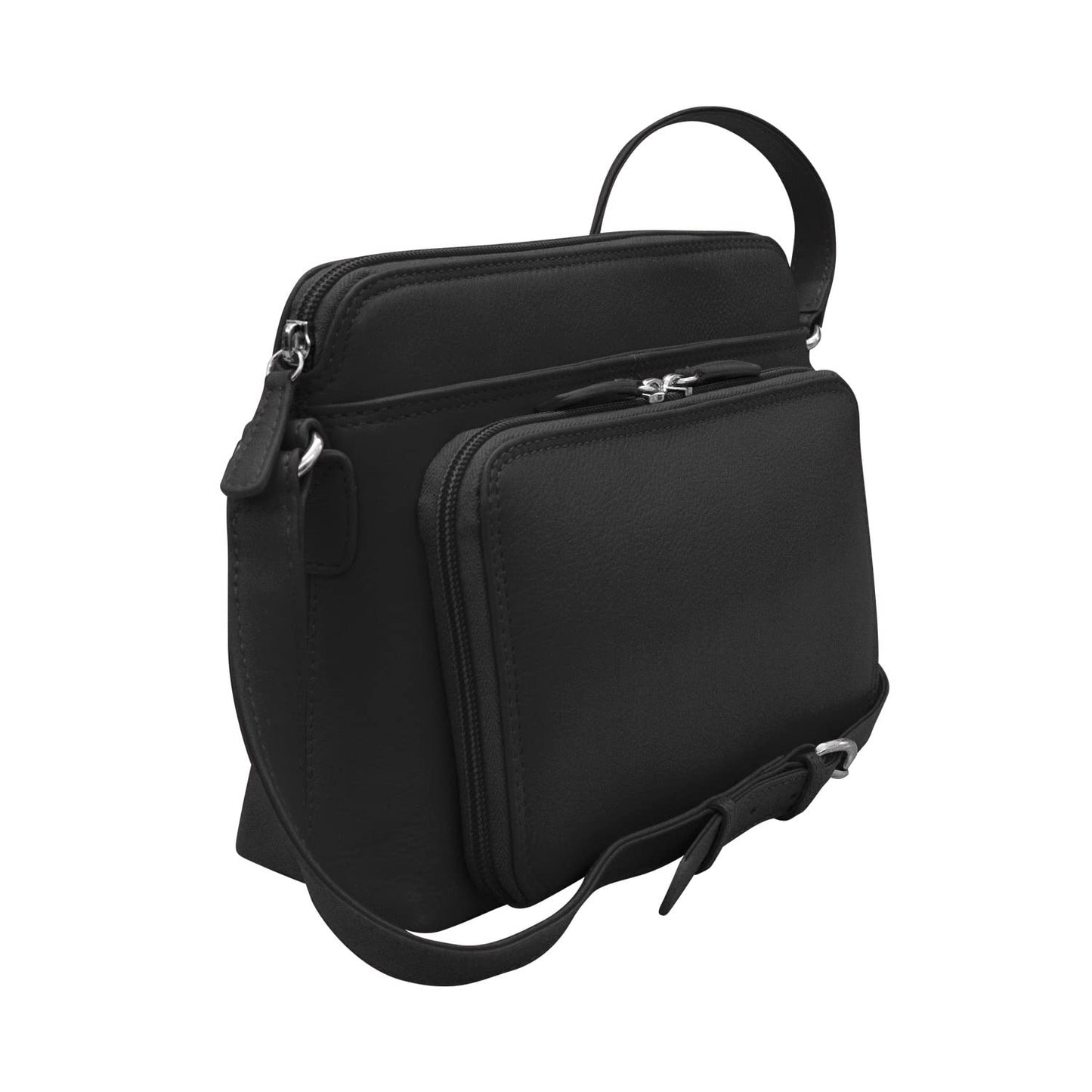 Genuine Soft Leather Cross Body Bag with Front Organizer Wallet,Black