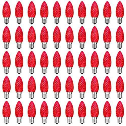 Meconard C9 Led Replacement Christmas Light Bulbs, C9 Shatterproof Led Bulbs for Christmas Indoor Outdoor String Lights, E17 Intermediate Base, Commercial Grade Holiday Bulbs, Red, 50 Pack