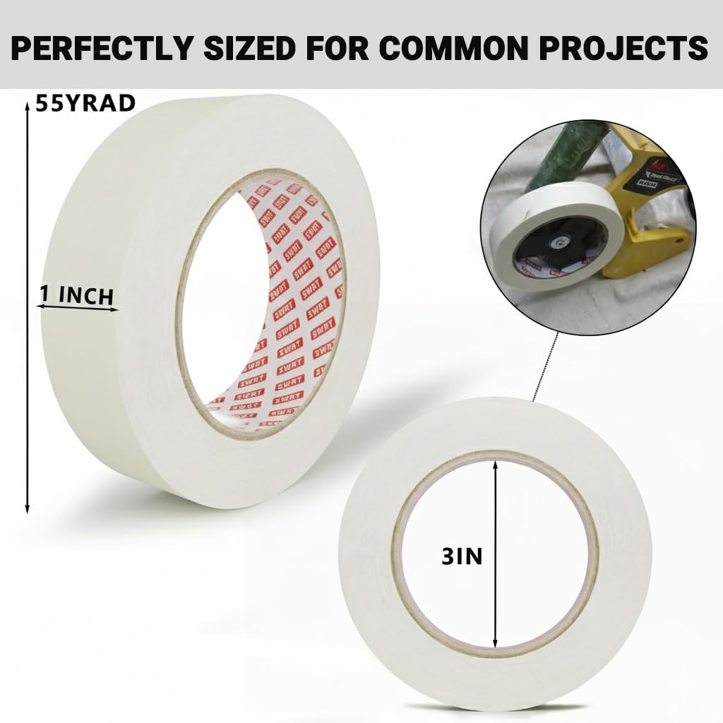 SWRT Masking Tape 1 inch x 55 Yards x 24 Rolls (1320 Total Yards), Adhesive Painting Tape Bulk for General Purpose Beige White Color for Painting, Crafting, School Stationery, Arts, Home Use etc