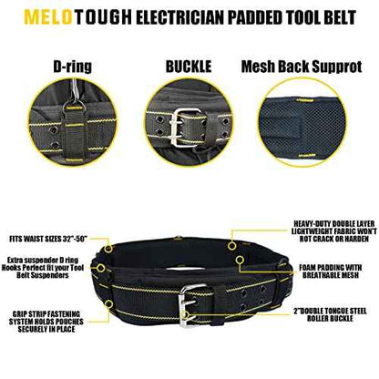 MELOTOUGH Padded Tool Belt with D ring for men Adjustable for 34"-50" Waists Heavy-duty Work Belt Metal Buckle