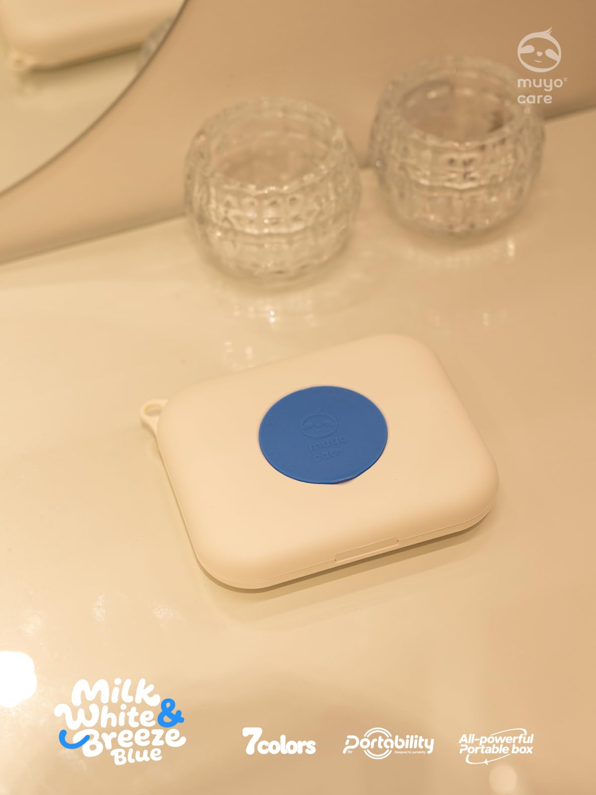 Eraecho Portable Tissue Box, Small Size Pocket Wipe Dispenser, Refillable Travel Wipes Case for Purse & Diaper Bag, Waterproof Bag Pendant (White with Blue Lid)