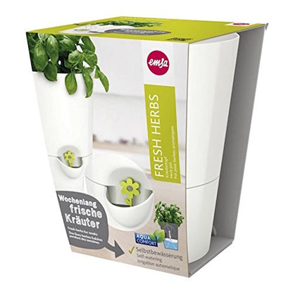 Poétic/Emsa Herb Pot for Fresh Herbs, Self-Watering, Water Level Indicator, Diameter 14 cm, Height 18 cm, Silk Grey, Fresh Herbs