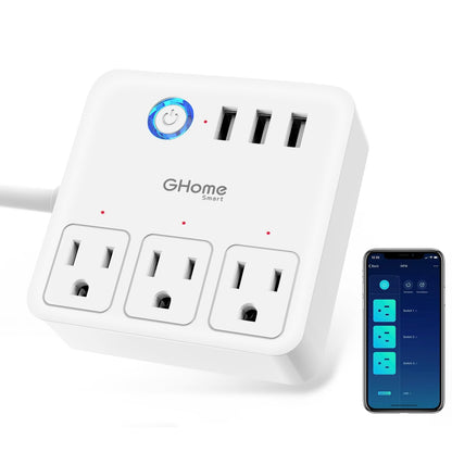 GHome Smart Plug Outlet Extender, USB Wall Charger with 3 Individual Smart Outlets and 3 Smart USB Ports, Works with Alexa Google Home, Surge Protector Plug Extender for APP Control,15A/1800W
