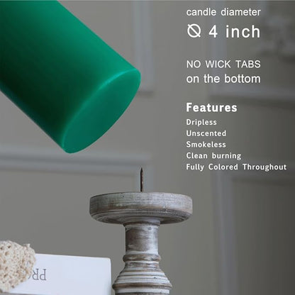 MOZEAL 4" x 10" Extra-Large Mint Pillar Candles (Set of 2), Unscented, Dripless, Smokeless, Long Clean-Burning, Tall 10 inch Large Mint Pillar Candles Perfect for Fresh Spring and Minty Fresh Decor