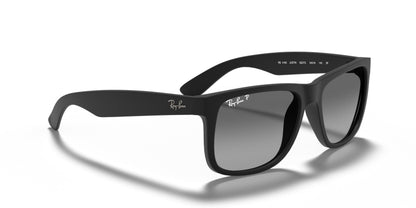 Ray-Ban RB4165 Justin Rectangular Sunglasses, Rubber Black/Polarized Light Grey Gradient Grey, 55 mm