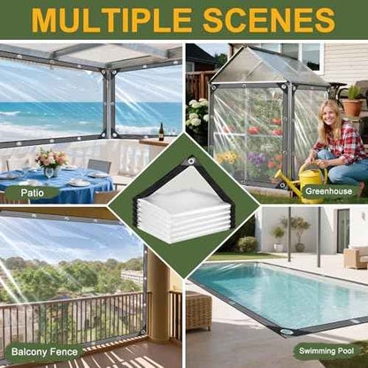Clear Tarp with Grommets 6x10ft Clear Tarps Heavy Duty Waterproof 14 Mil Thickened PVC Tear-Resistant Reinforced Edges Clear Plastic Vinyl Tarp for Patio Chicken Coop Cover Greenhouse Plant Enclosure