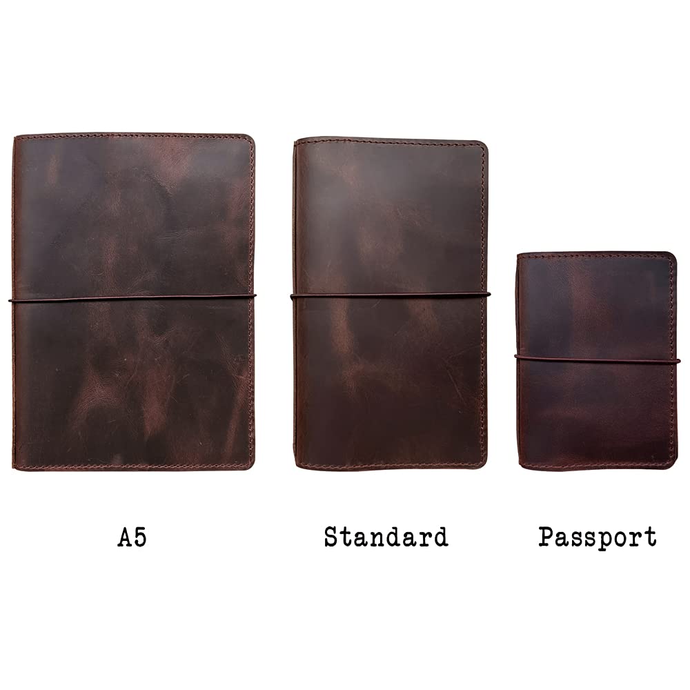 newestor Travelers Notebook Cover with Inner Pockets, Card Slots and Pen Holder, A5 Size, Dark Brown