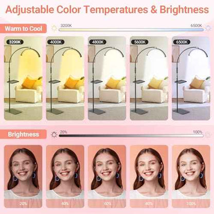 LIONVISON Half Moon Lash Light: 6500K LED Lamp Ring Light with Tray - 360¡Æ Flexible Gooseneck Durable Metal Stand - Salon Use for Lash Artists Eyelash Extensions (18In Black)
