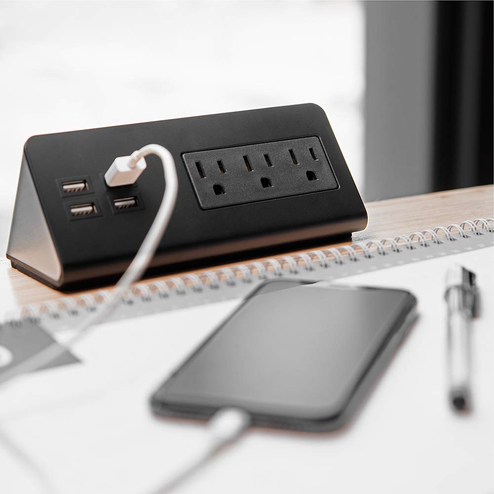 Emerising 2-Pack Desk Edge Mount Power Strips with 4 USB Ports & 3 AC Power Outlets for Home and Office Desktop Charging Bucket