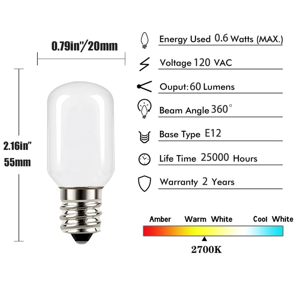 Tsunetani Christmas Villages Replacement Light Bulb,LED Night Light Bulb, 0.6W Equivalent to 6 Watt Incandescent,120-Volt 2700K Mini LED Bulb Candelabra E12 Base, Warm White for Home Decorate -20Pcs