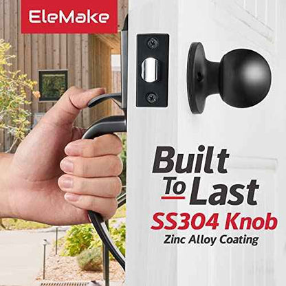 Front Door Handleset, Entry Door Handle Set with Cove Knob for Right and Left Handed Sided Doors, Interior and Exterior Entrance Passage Lock, Lower Half Grip, Matte Black