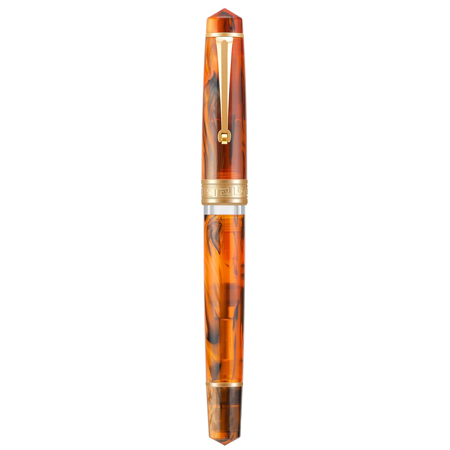 Asvine P20 Piston Fountain Pen Amber Resin, Iridium Extra Fine Nib Gold Trim Smooth Writer Collection with Case Set