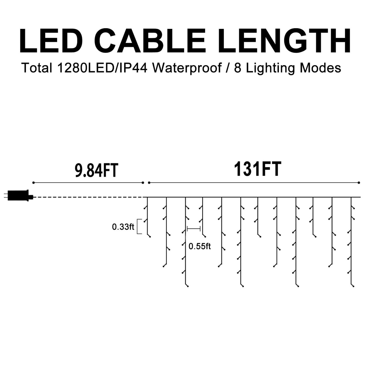 Heceltt Christmas Lights Outdoor, 131FT 1280 LED Ice Lights for Outside, 90 Drops Ice String Lights with 8 Modes, Waterproof Timer & Memory for Yard, Garden, Eaves, Patio, Party (Warm White)