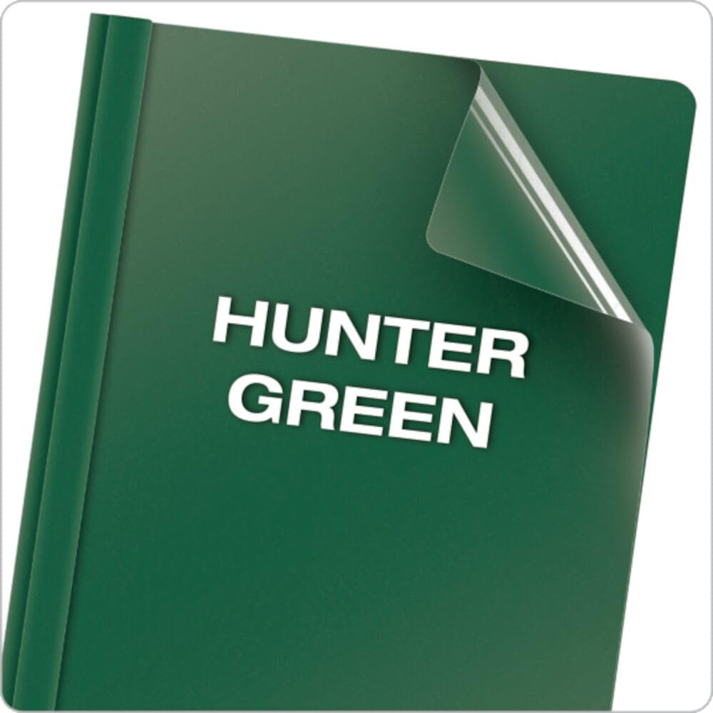 Oxford Report Covers, Clear Front, Letter Size Folder with Prongs, for Presentation at School or Office, Hunter Green, 25 per Box (55856EE)