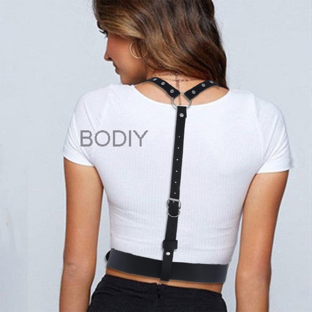 BODIY Punk Women Waist Belt PU Leather Fashion Harness Belts Body Chain Rivet Gothic Halloween Rave Accessory