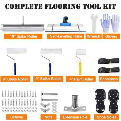 18" and 9" Spiked Roller for Self Leveling Cement, Epoxy Floor Kit, Spiked Shoes for Epoxy Flooring, Paint Roller, Self Leveling Concrete, Leveling Rake