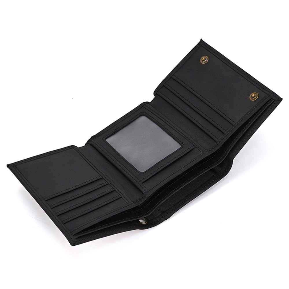 PINKPIN Mens Wallets with Chains, Genuine Leather Trifold Wallet RFID Blocking Anti-Theft Chain for Biker, Motorcycle (Black)