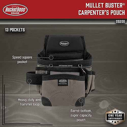 Bucket Boss - Mullet Buster Carpenter¡¯s Pouch, Pouches - Professional Series (55200), Gray