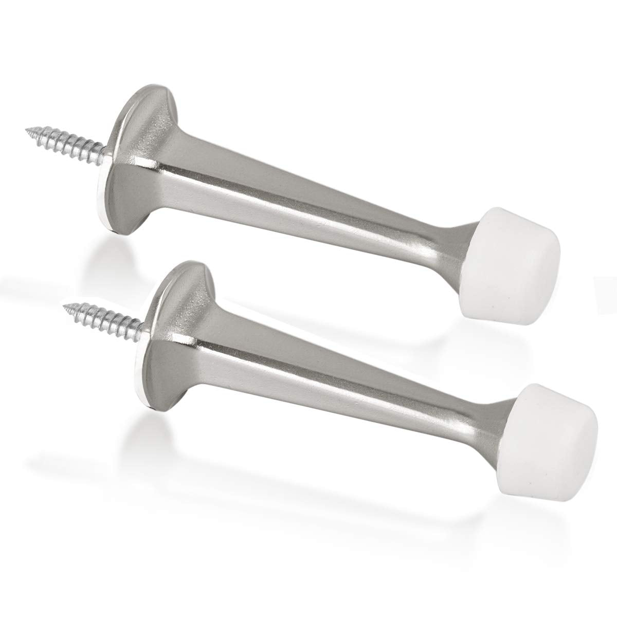 KOVOSCH 2 Pack Solid Rigid Door Stops - Heavy Duty Door Stoppers Wall Protector with Soft Rubber Tips, Satin Nickel