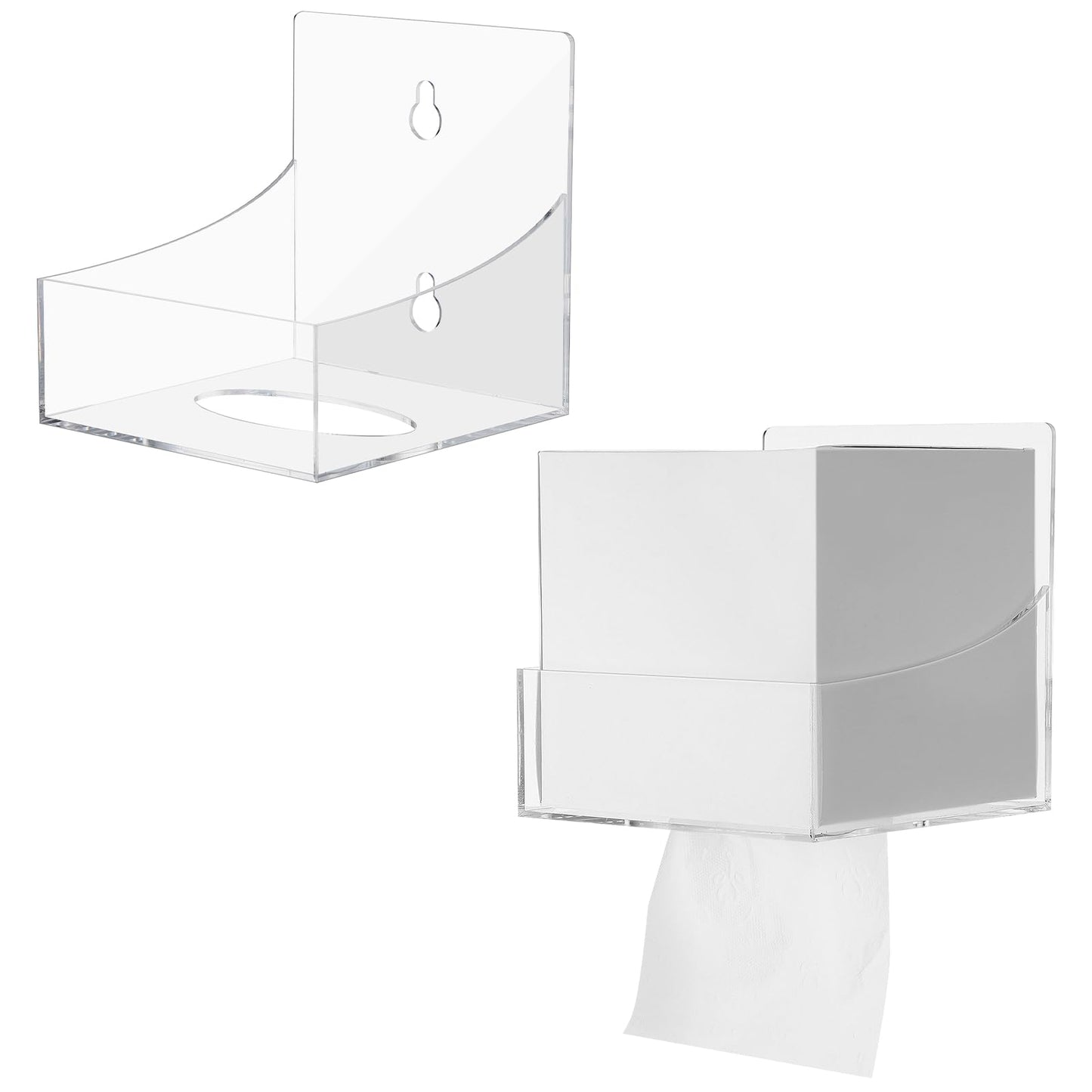 Geelin 2 Pcs Tissue Box Holder Wall Mount Acrylic Dispenses Tissue Box Shelf Gloves Wipes Paper Napkins Organizer Upward or Downward for Kitchen Bathroom Office Rv (Clear)