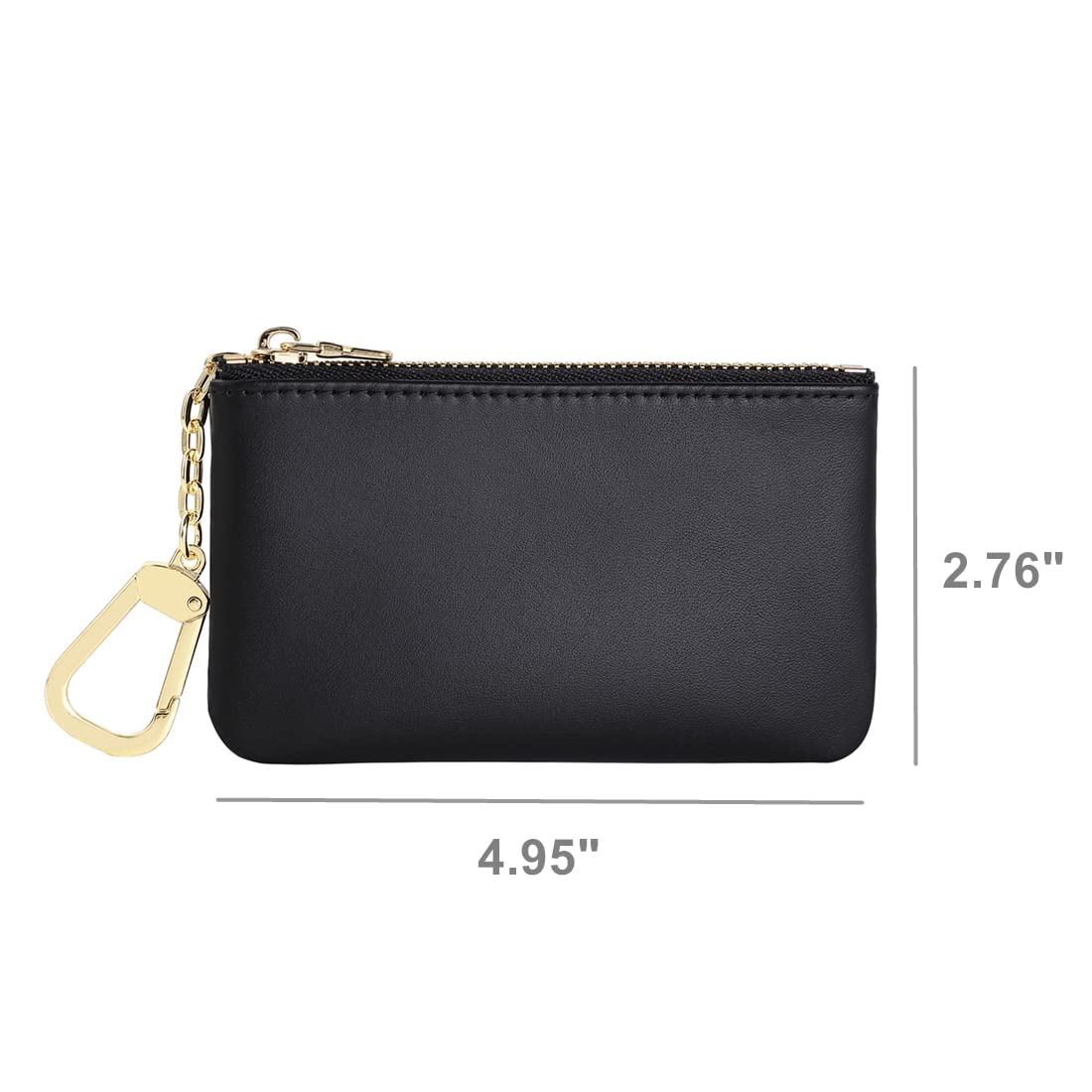 Mossruta Premium Genuine Full Grain Leather Mini Coin Purse Keychain Pouch Card Holder for Men Women (Black)