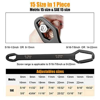 2pcs Black Universal Wrench,8-22mm Universal Torx Wrench,Double-ended Self-tightening Adjustable All in One Tool