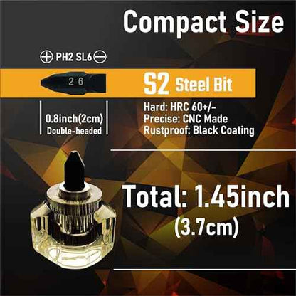 2in1 Short Stubby Mini Screwdriver for tight spots, Cellulose Acetate Fiber Made Handle, Double-headed High Hardness S2 Steel Bits, Exquisite EDC
