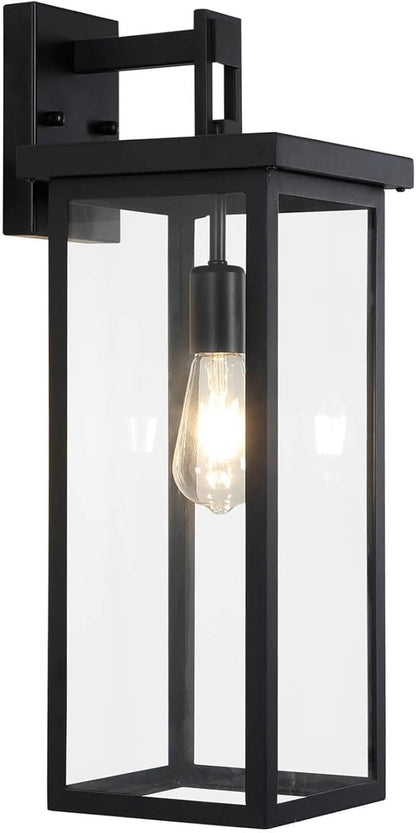 tewei Large Size Outdoor Wall Lantern Exterior Wall Light Fixture, Matte Black Porch Light Waterproof Outdoor Lights for House with Clear Glass Shade, E26 Base Wall Sconces for Garage (1 Pack)