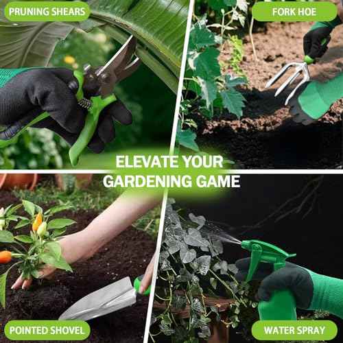 11Pcs Heavy Duty Gardening Tool Set, Shovel Stainless Steel with Non-Slip Rubber Grip, Canvas Storage Bag for Women Gardeners Pruning Shears Plant Care Weeding Tools
