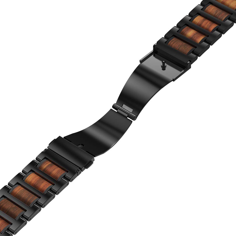 iiteeology Compatible with Apple Watch Band, Natural Wooden Steel Link Bracelet for iWatch Ultra 3/ Ultra 2/ Series 1-11 49mm 46mm 45mm 44mm 42mm - Black