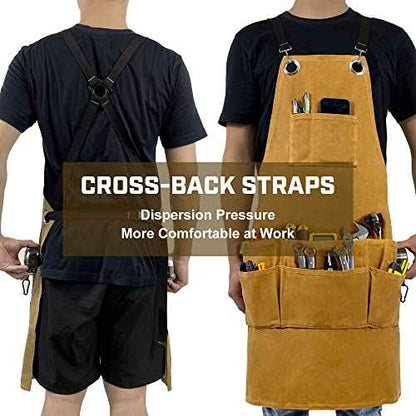Woodworking Apron for Men Canvas Work Shop Aprons Waterproof with Tool Pockets for Woodworkers Carpenters