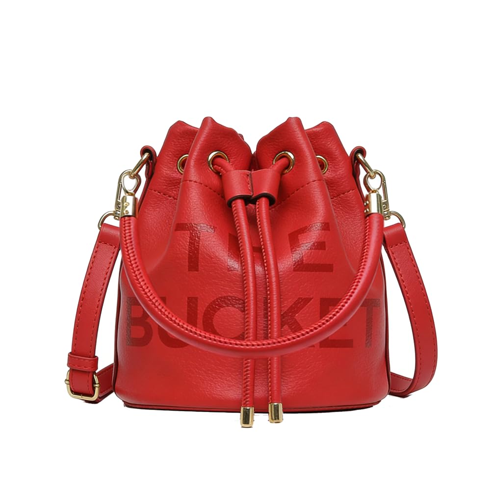 Bucket Bags and Purses For Women Small Drawstring Handbags Hobo Purse (Red)