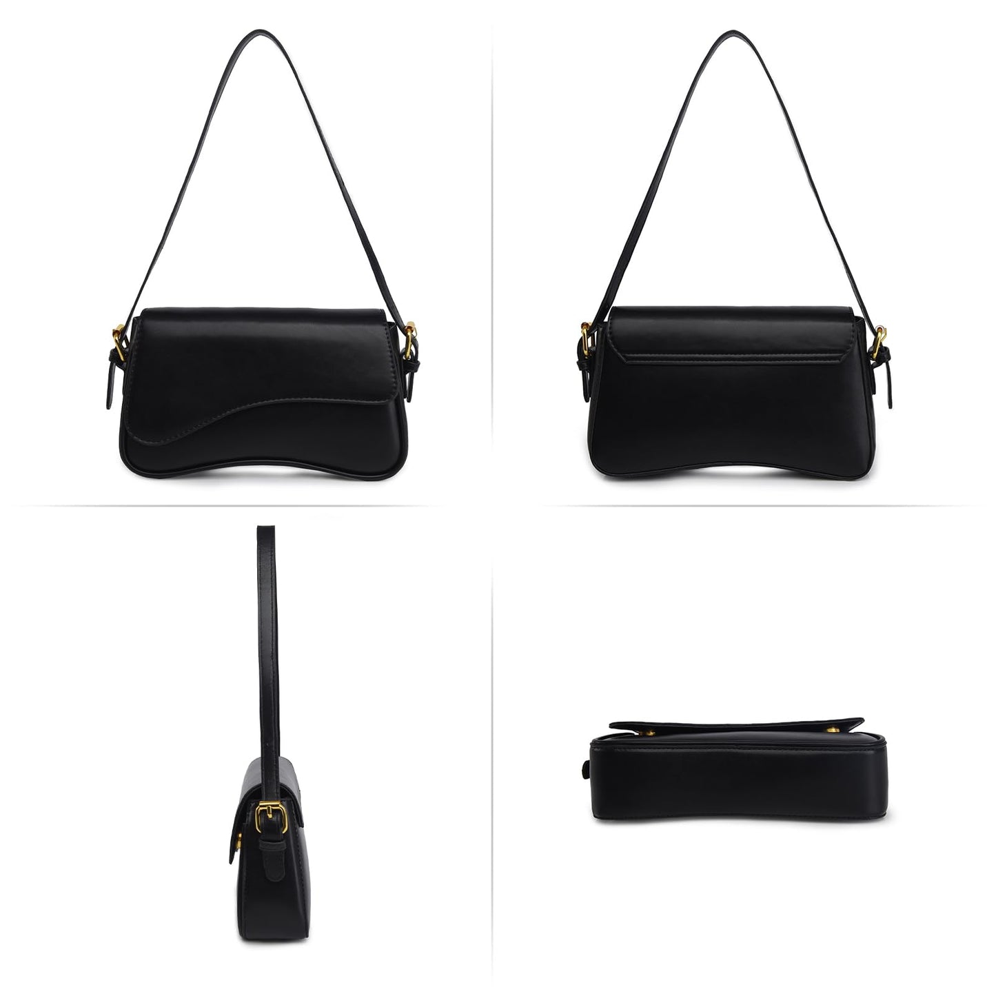 Shoulder Bag for women Clutch Purse Handbag PU Leather Tote Bag with 2 Removable Straps and Zipper Closure Crossbody Bags (A-Black)