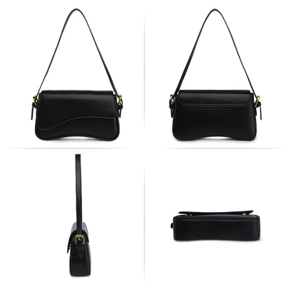 Shoulder Bag for women Clutch Purse Handbag PU Leather Tote Bag with 2 Removable Straps and Zipper Closure Crossbody Bags (A-Black)