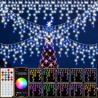 40+ Modes Smart Icicle Lights for Outside - 65.6Ft App Controlled Super Xtras 16 Million Color Changing Icicle Christmas Lights Outdoor Indoor Dimmable Timer Remote Waterproof
