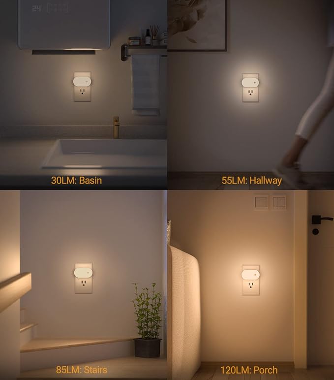 Lyridz Plug in Night Light with Motion Sensor, Smart Warm White LED Nightlights with 1-120LM Stepless Adjustable Brightness for Bathroom, Bedroom, Kitchen, Stairs, Hallway, 6 Pack