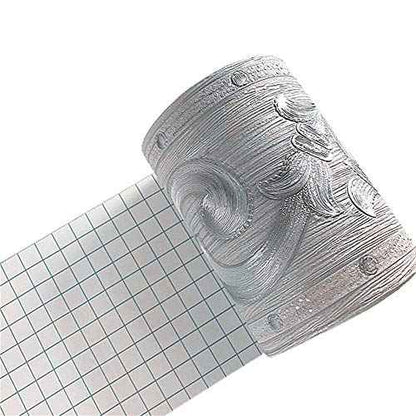 Silver Flower 3D Wallpaper Border Peel & Stick PVC Wall Covering Kitchen Bathroom Bedroom Tiles Decor Sticker,4 Inch by 16.5 Feet1