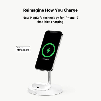 Belkin 2-in-1 MagSafe Wireless Charging Dock 15W Fast Charge iPhone Charger Compatible with iPhone 17, 16, 15, and 14 Series, AirPods, Pixel 10, and Other MagSafe Enabled Devices, PSU Included - Black