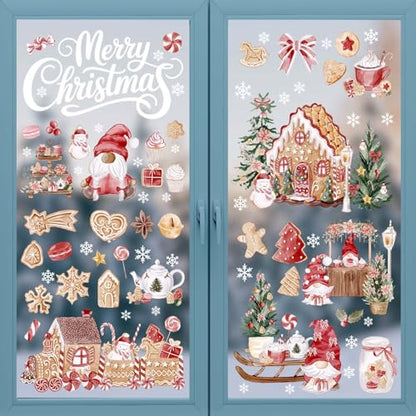 Merry Christmas Window Stickers, Xmas Gingerbread Man Wall Stickers, Xmas Santa Wall Decorations, Gingerbread Man Removable Home Sticker for Window Decoration, Christmas Sticker Gifts for Boys Girls