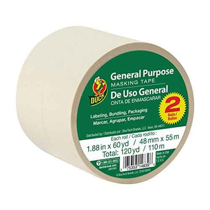 Duck Brand General Purpose Masking Tape - Beige, 1.88 in. x 60 yd., 2-Pack (241578)