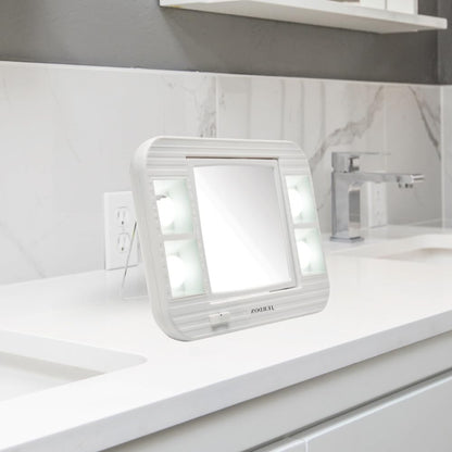 JERDON Two-Sided Makeup Mirror with Lights - Vanity Mirror with 5X Magnification & Two Setting Glare-Free Lighting - White Base - Model J1015