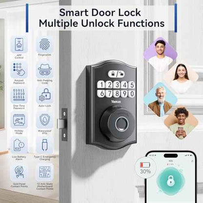 Fingerprint Door Lock, Keyless Entry Door Lock with App Control, Electronic Keypad Deadbolt for Front Door, Anti-Peeking Password, Auto-Lock Smart Door Locks, Easy Install