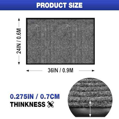 ToLanbbt 2' x 3' Front Door Mat Extra Large Commercial Industrial Rug Heavy Duty Outdoor Indoor Entryway Doormat Low Profile Welcome Entry Door Mat Non Slip Backing for Entrance Home Office, Gray