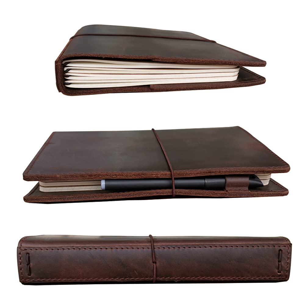 newestor Travelers Notebook Cover with Inner Pockets, Card Slots and Pen Holder, A5 Size, Dark Brown